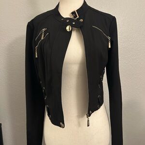 & Other Stories Black Leather Jacket with Gold Accents